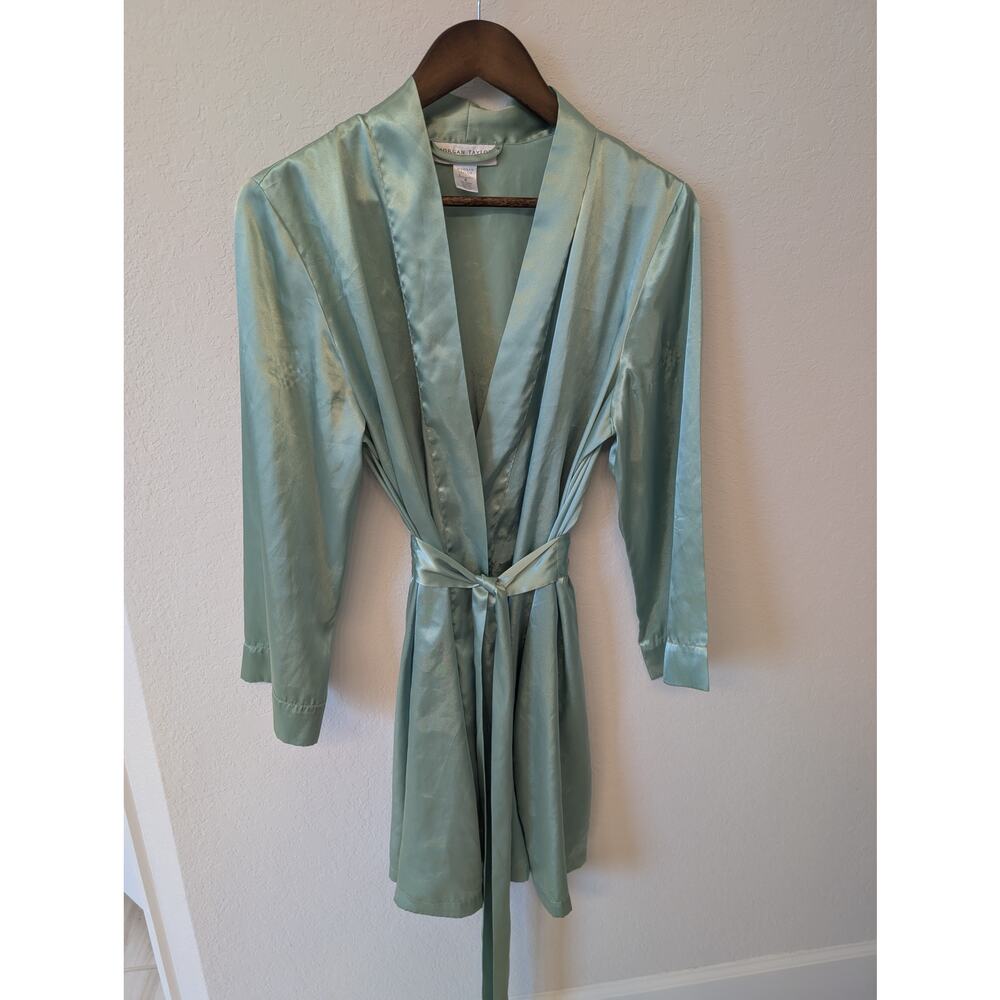 Vintage Morgan Taylor Intimates Lounge Satin Robe Pistachio Green Bride Sz M